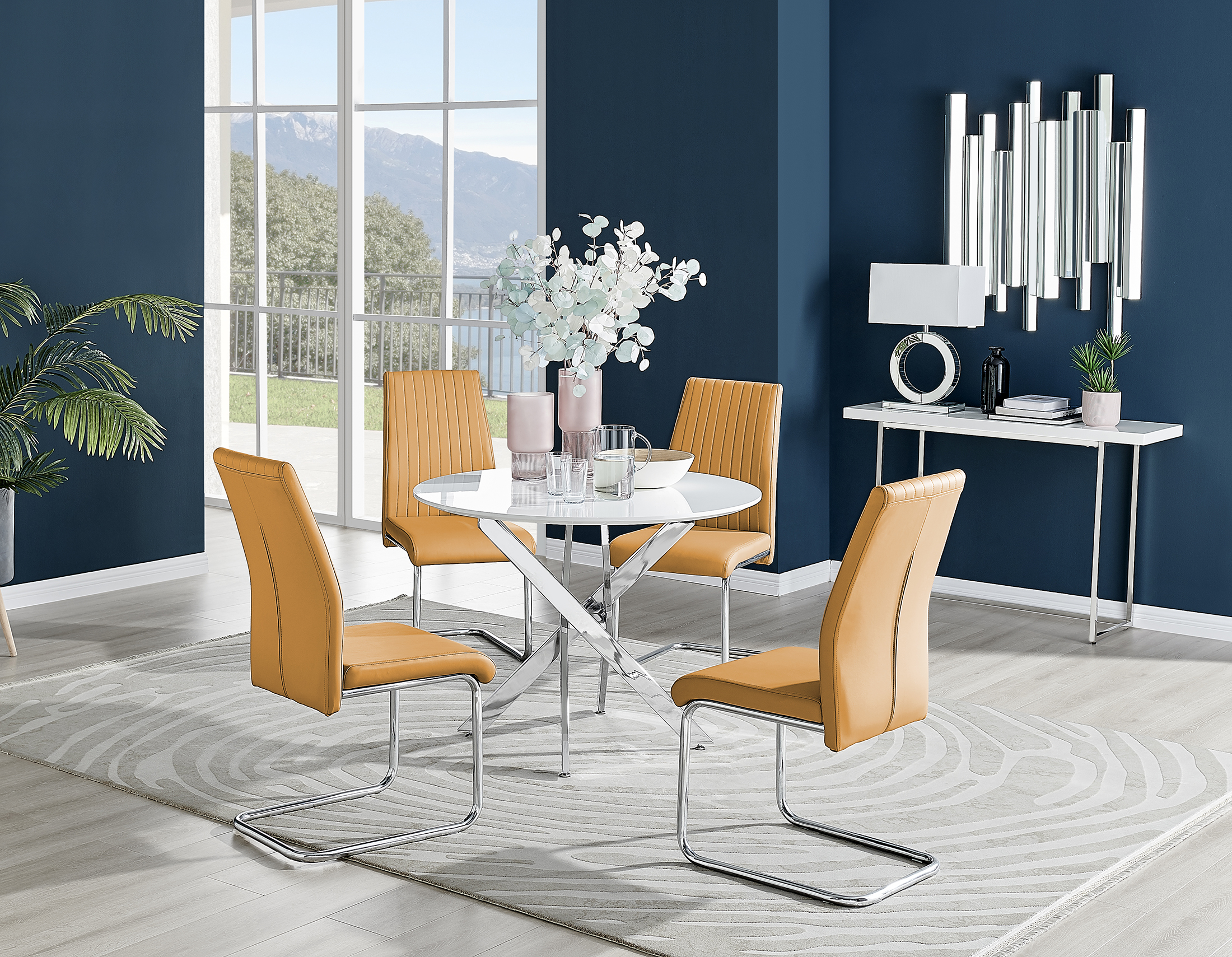 Novara White High Gloss Round Dining Table - 100cm with 4 Lorenzo Chairs Set - Picture 42 of 65