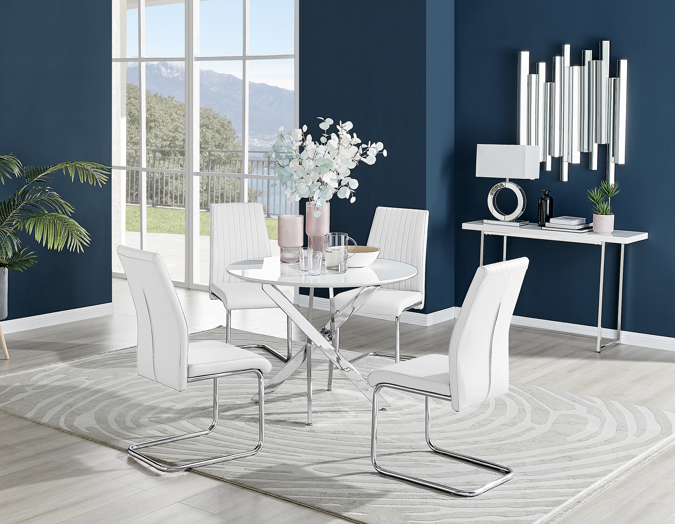 Novara White High Gloss Round Dining Table - 100cm with 4 Lorenzo Chairs Set - Picture 54 of 65