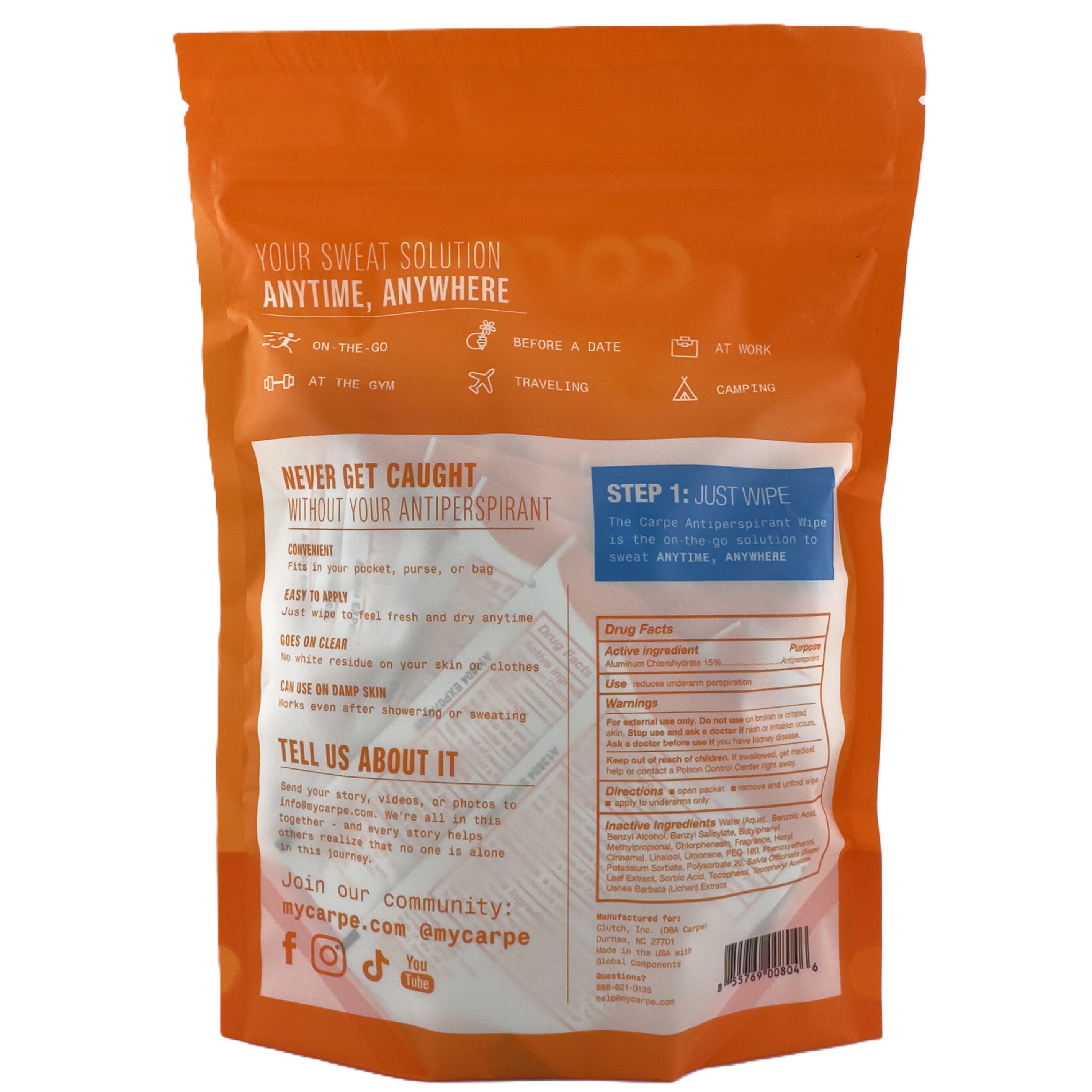 🧴 Carpe Antiperspirant Underarm Wipes - 15 Count (7"x9") | Sweat Control On-th - Picture 5 of 6