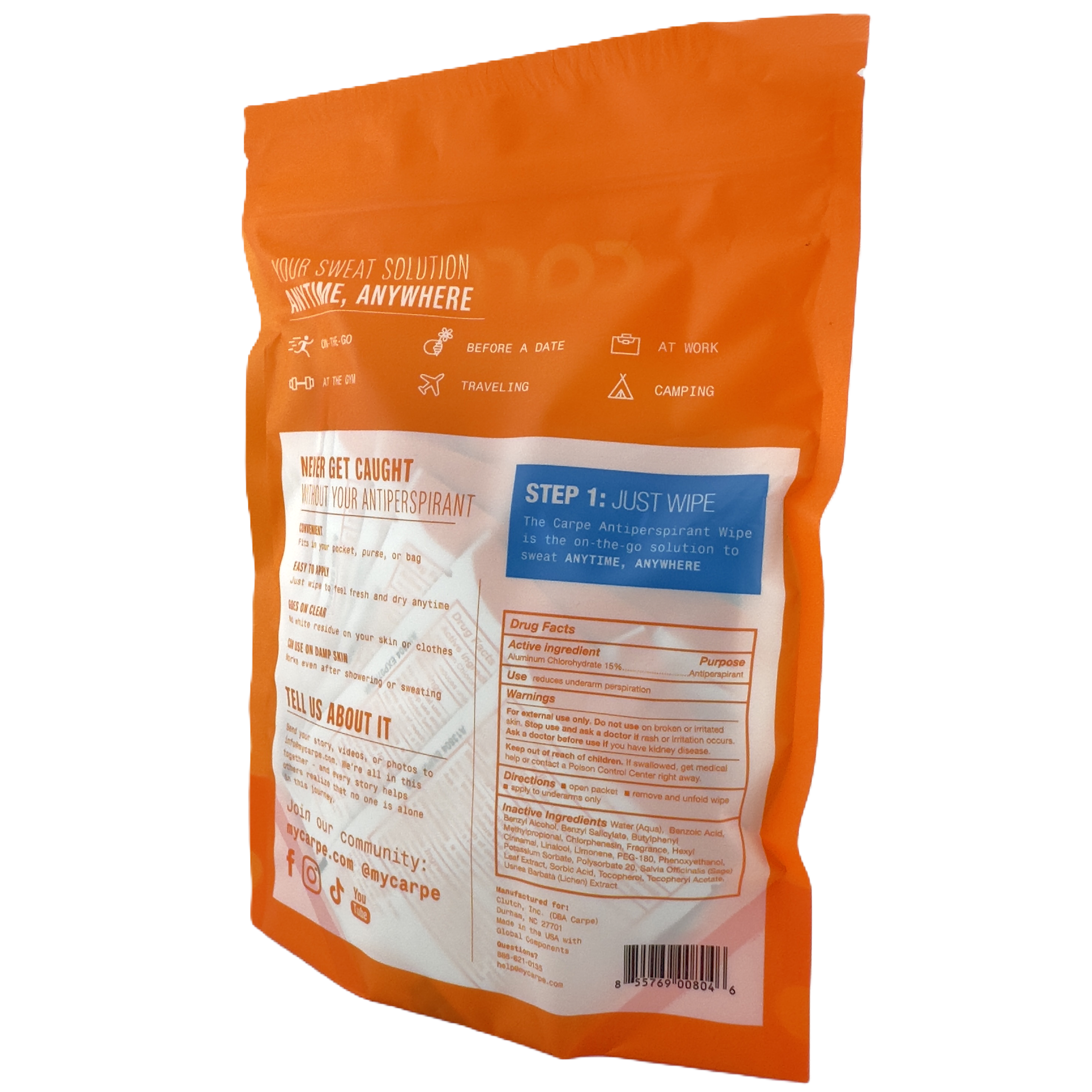 🧴 Carpe Antiperspirant Underarm Wipes - 15 Count (7"x9") | Sweat Control On-th - Picture 4 of 6